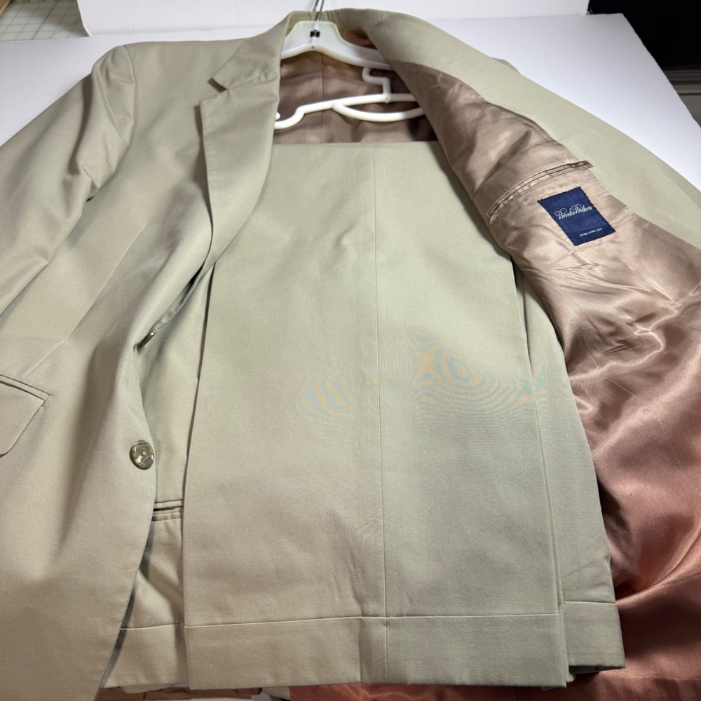 Brooks Brothers Mens Khaki Tan 3-Button Suit Blazer Cuffed Trousers 36W 31L